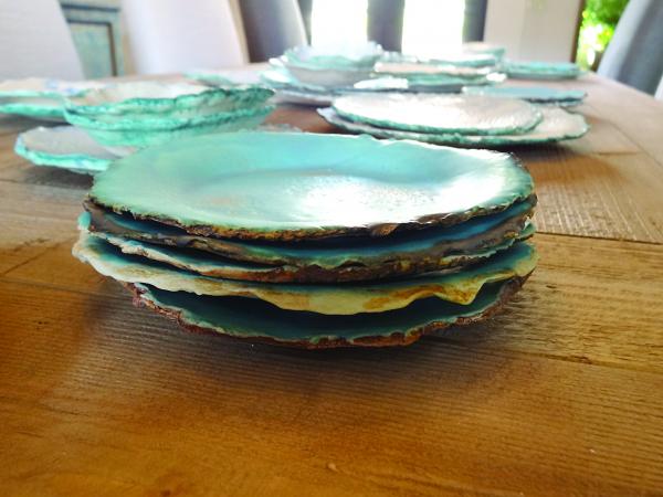 Handmade Ceramic Large Plate with Lace Design, Cottage Coastal