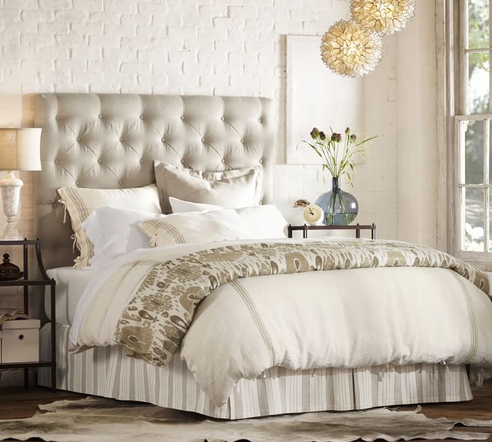 Lorraine Tufted Upholstered Tall Bed & Headboard, Pottery Barn